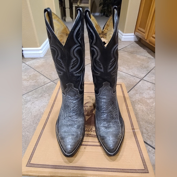 J Chisholm Other - J Chisholm Black and Gray Western Ostrich Cowboy Boots
